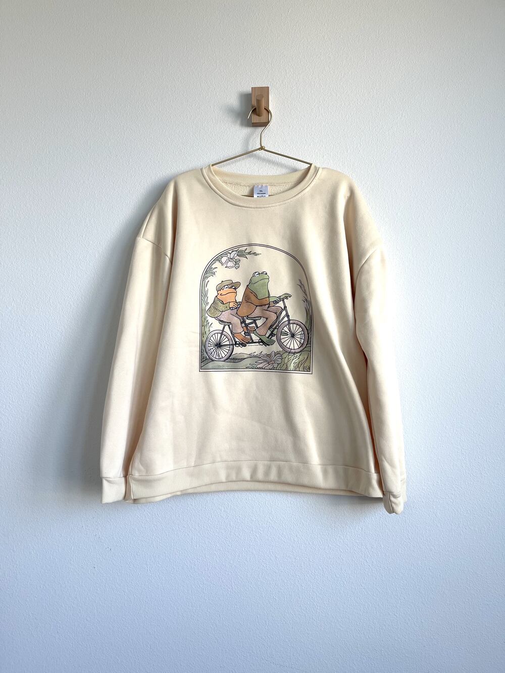 Frog and Toad Tandem Bicycle Butter Yellow Fleece Crewneck Sweatshirt